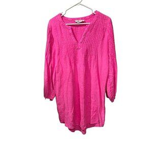Vineyard Vines Womens Small Pink Pleated Tunic Top 100% Linen Long Sleeve
